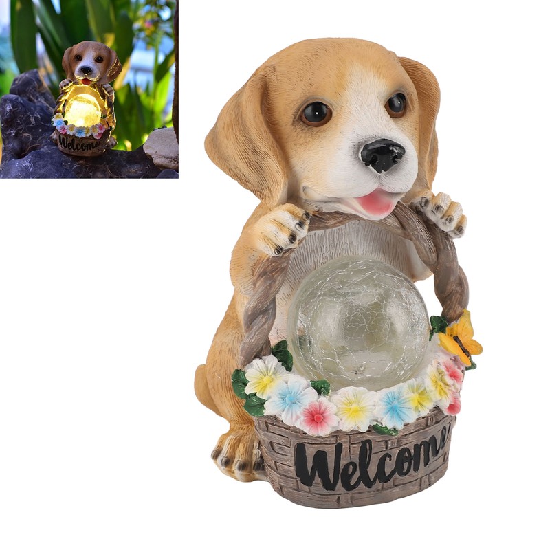 Solar Powered LED Light Dog Statue Decoration Solar Powered Puppy