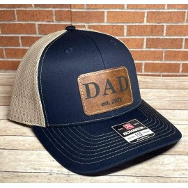 Richardson 112 Dad Leather Patch Trucker Hat, tactical Father Hat - Navy/Khaki