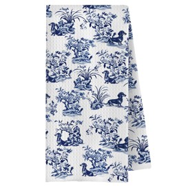 ChenCraty Chinoiserie Dachshund Kitchen Towels, Weiner Dog Gifts for Women Dish Tea Towels for Kitchen Decor, Grand Millenial Floral Dog Decorative Hand Towels for Bathroom, 16x24 Inches