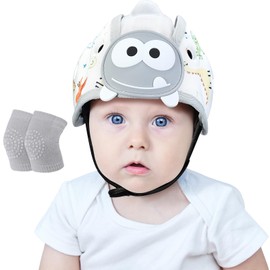 Orzbow Baby Helmet, Breathable Baby Head Guard for Crawling and Walking, Adjustable Baby Safety Helmet, Anti-Collision, Ultralight, High-Quality Cotton and EVA (White Dino)