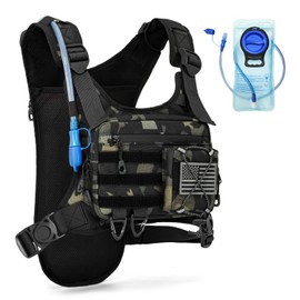 Hydration Vest with 2L Water Bladder for Men and Women, Lightweight Adjustable Hydration Backpack , Reflective Running Hydration Chest Bag for Hiking Climbing Cycling (Camo, One Size)