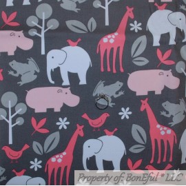 Michael Miller Fabrics BonEful FABRIC FQ Cotton Quilt Gray White Pink Baby Girl Elephant Giraffe Flower
