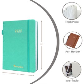 2025 Daily Planner/Calendar, One Page Per Day, Daily Monthly Agenda Planner with Time Slots and Monthly Tabs, Jan - Dec 2025, 5.7" x 8.25" Appointment Book, Leather Cover (2025-Lake Green)