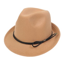 NiceYnn Vintage Trilby Felt Hat, Roll-up Short Brim Wool Unisex Gangster Fedora Hats Jazz Homburg Cap, 1920s Manhattan Panama Hat Camel & Black Rope