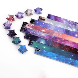 WUMUZAI Starry Sky Paper Stars Strips 540 Sheets, Origami Star Paper Strips 8 Designs, Lucky Star Paper Strips, Galaxy Outer Space Decoration Folding Paper for DIY Hand Art Craft Making, A