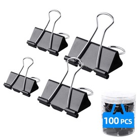 Pack of 100 Foldback Clips, NOCHME 15 mm/19 mm/25 mm/32 mm Foldback Clips, Small Mini Paper Clips, Metal Binder Clips, Paper Clips, Multi-Purpose Clips for Stationery Paper, Office Supplies, Black
