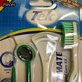 Tek 4 PC Oral Care Kit Travel Set Tounge Cleaner Dental Mirror Tooth Pick Toothbrush