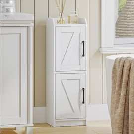 Hzuaneri Bathroom Storage Cabinet, Small Farmhouse Corner Floor Cabinet with Door and Shelves, Narrow Toilet Paper Holder Stand, Bathroom Organizer with Adjustable Shelf, for Small Spaces, White