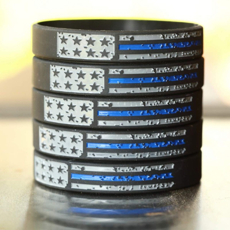 Twenty (20) Worn Distressed Flag Blue Line Wristbands