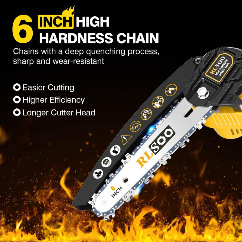 Mini Chainsaw, RLSOO 6-Inch Electric Chainsaw Cordless, Portable Small Handheld