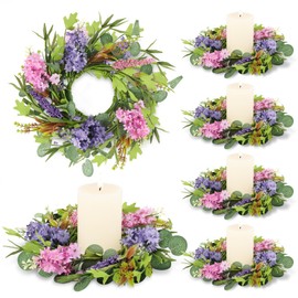 6 PCS Summer Lavender Lilac Wreaths for Front Door 9" Kitchen Cabinet Wreaths Farmhouse Artificial Purple Wreath Purple Floral Wreath for Wedding Home Wall Window Porch