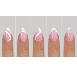 150Pcs White French Tip Press on Nails Medium Almond Fake Nails In15 Sizes 3 IN 1 Soft Gel Nail Tips Pink Swirl Glossy Reusable Acrylic Nails No Need to File False Nails for Women Girls Manicure