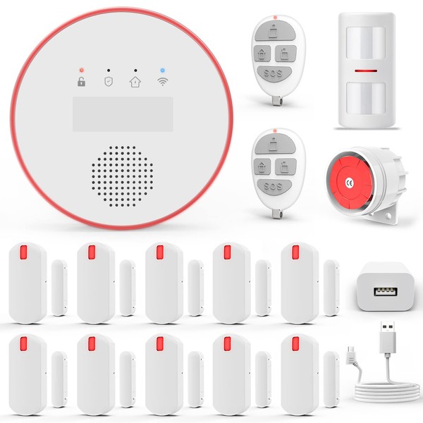 YISEELE Alarm System, Security Alarm System for Home, WIFI Wireless House Alarm System with APP Alert and Calling Alarms, 16-Piece kit: Alarm Hub with 120DB, Door/Window Sensors, Anti-pet PIR, Remotes