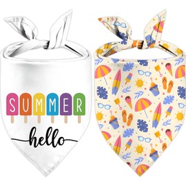 Summer Dog Bandanas, Adjustable Summer Party Pet Decorations 2 Pack Hawaiian Triangle Bibs Cat Scarf Set