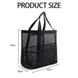 MUNKST Large Mesh Pool Tote Bag,Beach Bags for Women with Zip Waterproof Pocket,Summer Holiday Essentials Family Travel Bag,Reusable Shopping Grocery Shoulder Bag for Picnic Gym School (black)