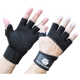 Fit Active Sports RX2 Weight Lifting Workout Gloves with Built in Wrist Wraps - for Men and Women (Black, XL)