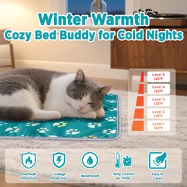 furrybaby Pet Heating Pad, Waterproof Dog Heating Pad Mat for Cat with Durable Anti-Bite Tube Indoor for Puppies Dogs Cats (1 Pack Green, Round 12in, Temp Adjustable)