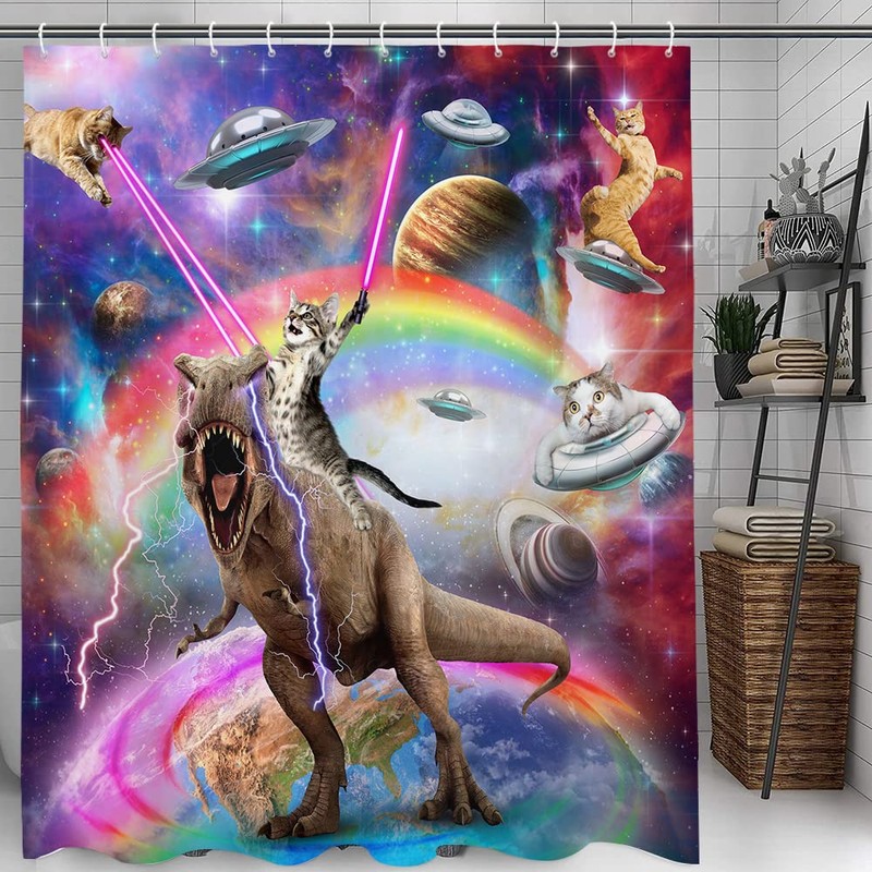 Uokiuki Funny Cat Shower Curtain Boys Kids Bathroom Decor, Cool