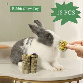 FIPASEN Rabbit Chew Toys for Teeth, 18PCS Natural Timothy Hay Chew Toy, Improve Dental Health for Bunny/Chinchilla/Guinea Pig/Hamsters/Holland Lop, Small Rodent Pet Molar Teeth Treats Toys