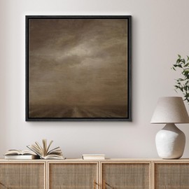 SIGNFORD Framed Canvas Print Wall Art Misty Desert Horizon Earth Tone Landscape Illustrations Rustic Zen for Living Room, Bedroom, Office - 24"x24" BLACK