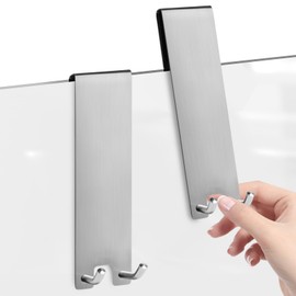 Linkidea 2 Pack Shower Over Door Hook, 7" Stainless Steel Extend Hook for Shower, Bathroom Hanger with Non-Slip Sponge Pad for Frameless Glass Doors (Silver)