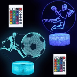 XRR Football Night Light, Pack of 2 Football 3D Illusion Lamp for Children Night Light Children with 16 Colours Changing and Remote Control, Desk Lamps, Gifts for Girls Boys