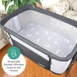 TansyPanda Bassinet Sheets for Bellababy, Besrey, VaVaSoo, and Milliard Bassinet, 3 Pack, 20 x 35 Inch, Ultra Soft, Breathable Stars, Moons, Cloud Theme - Dark Gray White