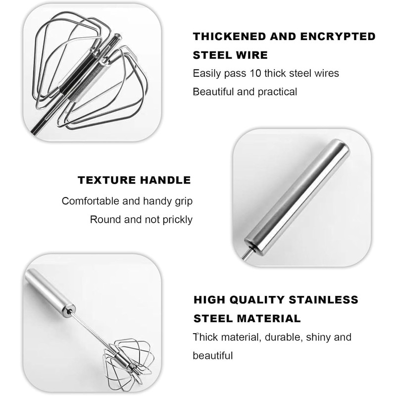 Semi-automatic Whisk, Stainless Steel Egg Beater, Versatile Milk Frother, Hand
