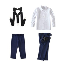 Yuanlu Kids Suits 4 Pieces with Suspender for Boys Wedding Suit Toddler Pants Sets Size 14 Navy Blue