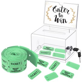 Havawish Enter to Win Raffle Ticket Box with 500 Raffle Ticket Double Roll and Slot Clear Acrylic Donation Box with Lock 6.3" x 4.7" x 3.9" Ballot Holder with 2 Keys for Game Suggestion(Green)