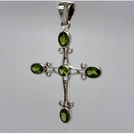 Amber America Green PERIDOT Cross Pendant 925 STERLING SILVER Genuine & Natural Gemstone #910e