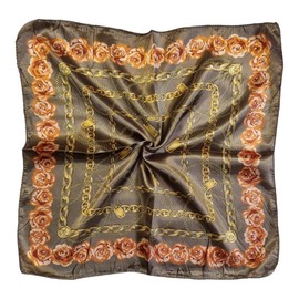 Kiran Fashion Satin Silk Scarf Small Plain Neckerchief Headband Wrap Square Shiny 50cm X 50cm (Brown chains)