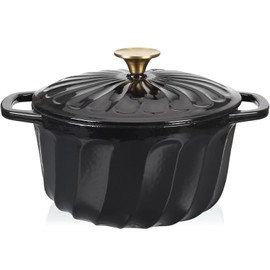 Enameled Dutch Oven with Lid,Cast Iron Dutch Oven Pot,Dual Handles for Bread Baking, Cook, Bake, Refrigerate Safe across All Cooktops(Black,6 QT)