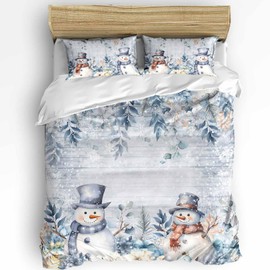 Christmas Duvet Cover Set California King Size Christmas Snowman Xmas Gifts Flowers Leaves Snowflakes Striped Comforter Cover Set Soft Bedding Set for Boys Girls Adults(1 Duvet Cover+2 Pillowcases)