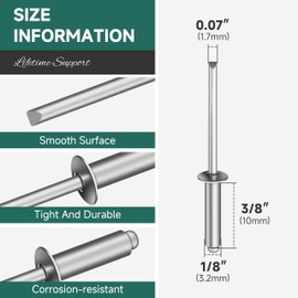 EASTPUK 300 Pcs 1/8" x 3/8" Aluminum Blind Pro Rivets, 3.2 x 10mm Pop Rivets, 1/8 Rivet Aluminum Grip and Steel Mandrel
