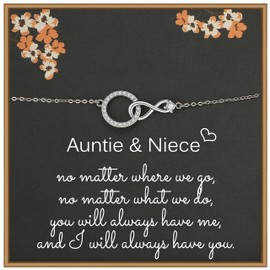 MADAOGO Auntie Niece Infinity Bracelet, 925 Sterling Silver Infinity CZ Circle Bracelet, Birthday Gifts for Niece from Aunt, Mother's Day Gift for Auntie, Auntie Niece Gifts