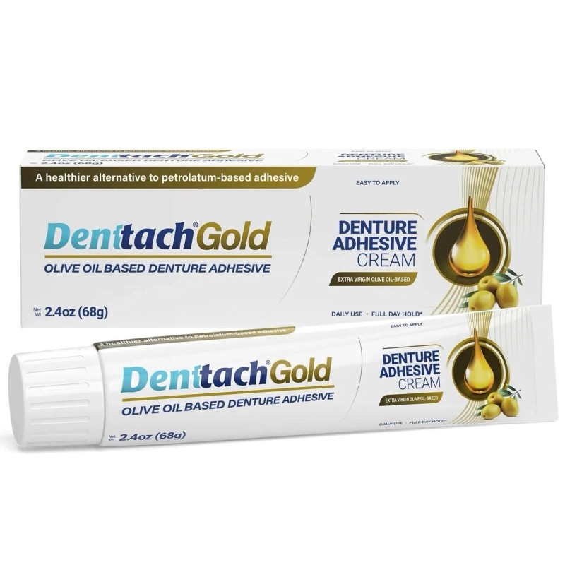 Denttach Gold Denture Adhesive, Petroleum Free Olive Oil Based Denture