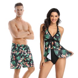 Ulikeey Matching Swimsuit for Couples, Mens Swim Trunks Women Tankini Couples Matching Swimwear