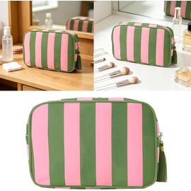 Neceser de maquillaje con borlas a rayas y flecos, Red Detalle de flecos ajustables e interior espacioso para organizar artículos de tocador y cosméticos, solución de