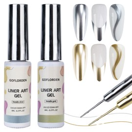 Metallic Gel Nail Polish 2pcs Gold and Silver Metallic Liner Gel Nail Art 3D Effect Thin Brush For Swirl Soak Off DIY at Home Salon Quality Gift for Women 8ML