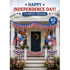 2026 New 4th of July Decorations 65 Ft Foil Fringe Garland Tinsel Streamers, Red White and Blue Star Metallic Hanging Backdrop Banner Table Skirts for Parade Floats Memorial Day Patriotic Party