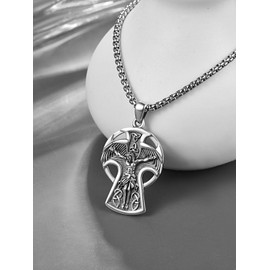 KINGWHYTE Jesus Cross Necklaces for Men,925 Sterling Silver Jesus Celtic Cross Amulet Pendant Necklaces,Protection Jewelry Religious Gifts for Men Women