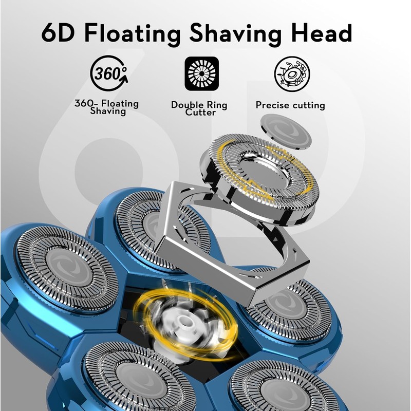 Kibiy Bald Shaver Replacement Heads (6 Blades, Light Blue)