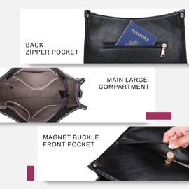 Viva Terry Vegan Leather Crossbody Fashion Shoulder Bag Purse with 2 Adjustable Strap (Black)