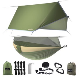 Sunyear Camping Hammock-Hammocks with Net and Rain Fly Tarp - Portable Single&Double Lightweight Nylon Parachute Hammocks with Hammock Tree Straps for Backpacking Hiking Travel Camping Indoor Outdoor