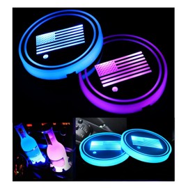 2PCS LED Car Cup Holder Lights, Light up Car Coasters for Cup Holders 7 Color-Changing Light Up Cup Holder Insert Coasters, Waterproof Car Accessories for Teens, Car Gifts for Men & Women