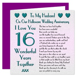 My Husband 16th Wedding Anniversary Card - On Our Holloware Anniversary - 16 Years - Sentimental Verse I Love You