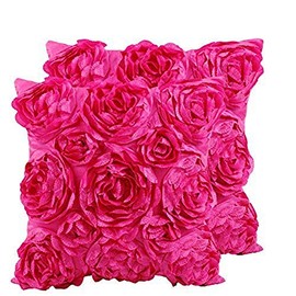 SeptCity Decorative Throw Pillow Covers for Couch Cushion Case, Romantic Love Satin Rose Wedding Party Home Decor, Home Gift (Set of 2) (Hot Pink)