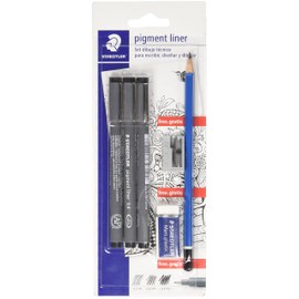 STAEDTLER 308 SBK3P2 Technical Drawing Set: 3 Fibre Tip Pigment Liner, Pencil, Eraser and Sharpener