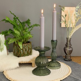 COMFORDER Taper Candles Set, 4 x Table Candles Plain + Ribbed, 20 cm, 7 Hours Burning Time (Grey), Unscented